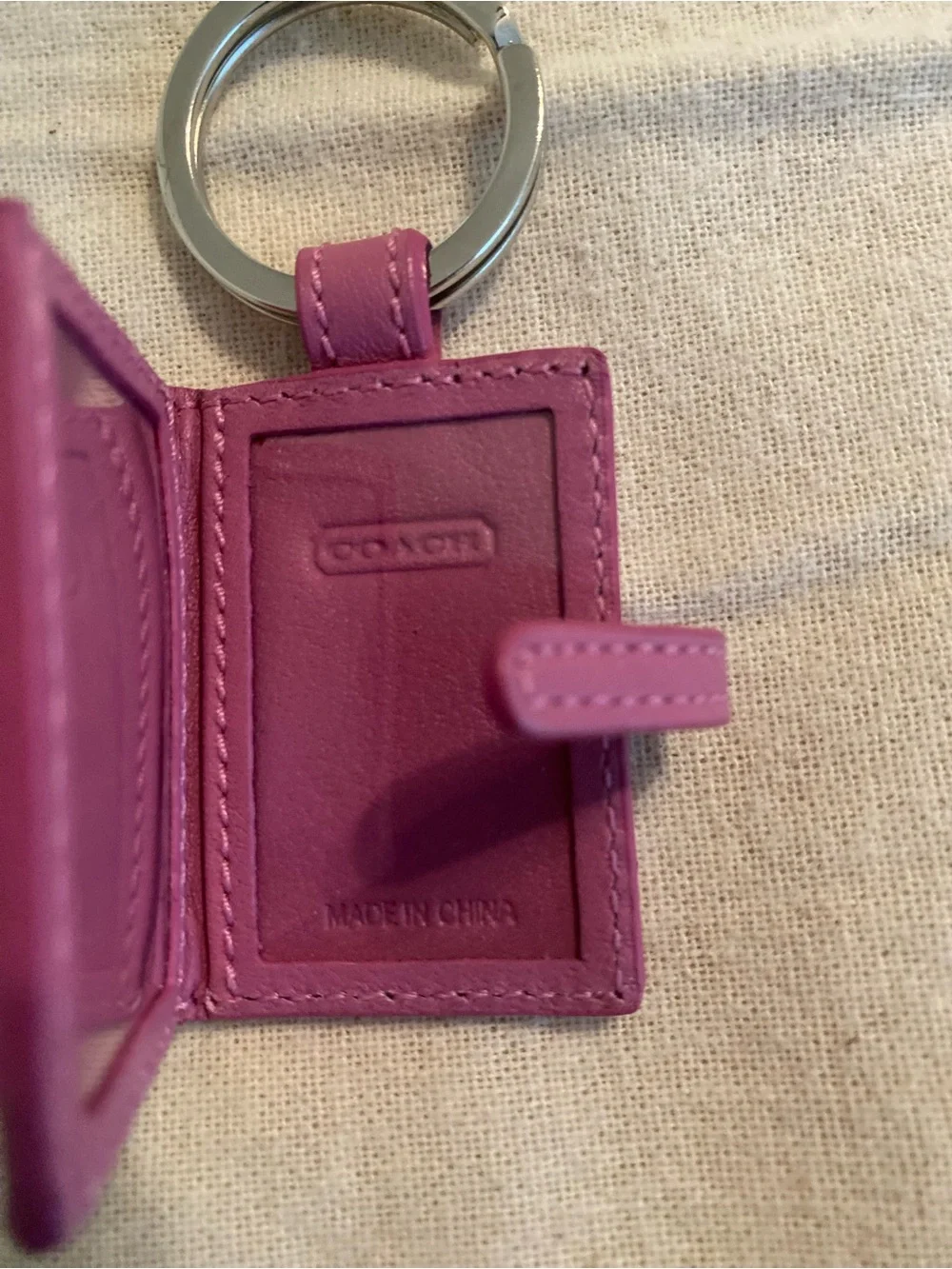 Coach Pink Leather Mini Photo Holder Keychain Bag Charm